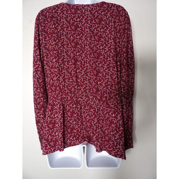 Talbots Plus X 0X Wrap Top Floral Burgundy Cottage Core Prairie Blouse New - Picture 4 of 16